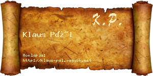 Klaus Pál névjegykártya